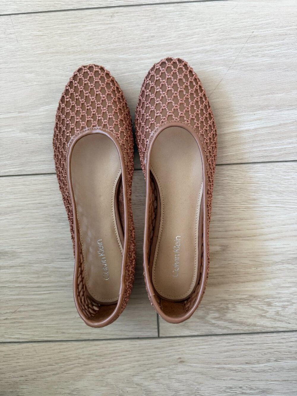 Calvin Klein Delicate Woven Mesh Ballet Flats Dark Natural
